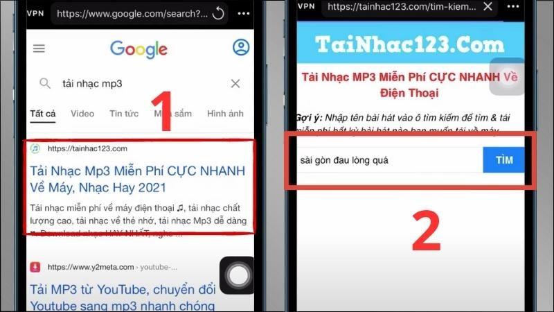 Chọn trang web > Tìm tên bài hát