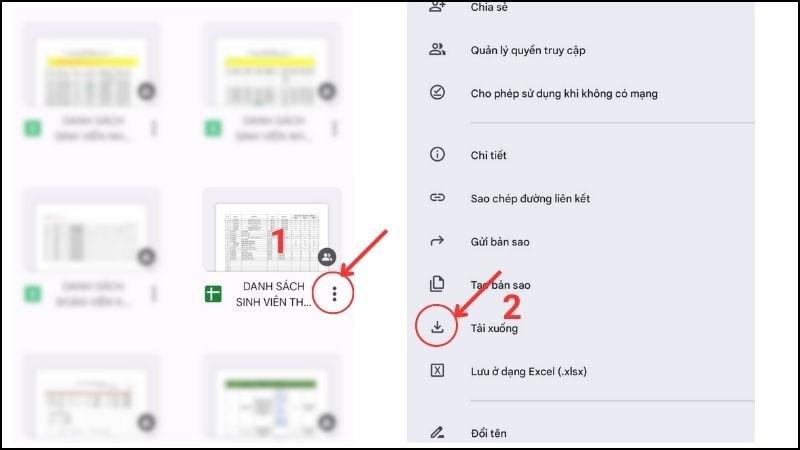 Nhấn vào biểu tượng ba chấm trên file bạn muốn lưu > Chọn Tải xuống 