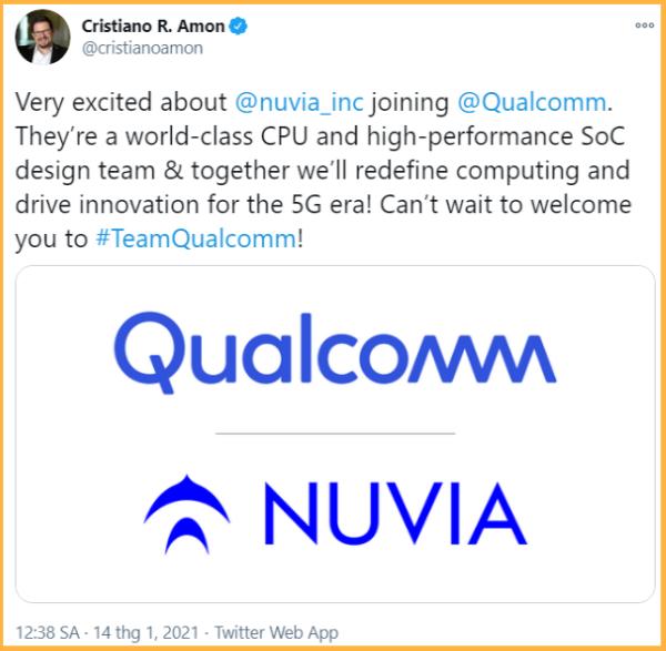 Ông Cristiano R. Amon vui mừng về sự hỗ trợ lớn từ phía khách hàng và đối tác trong thương vụ Qualcomm mua lại NUVIA