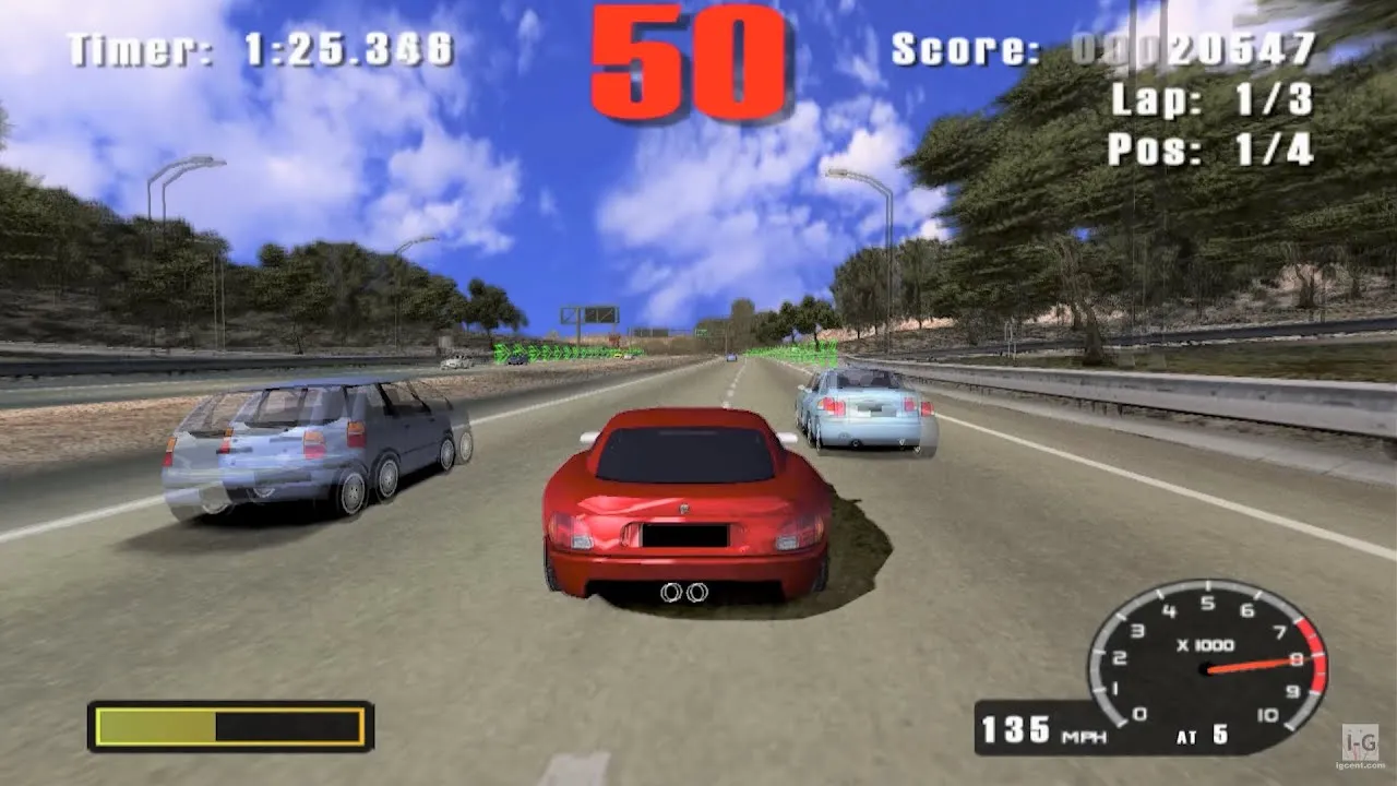 Ảnh bìa tựa game Burnout đầu tiên với chiếc xe đua màu đỏ