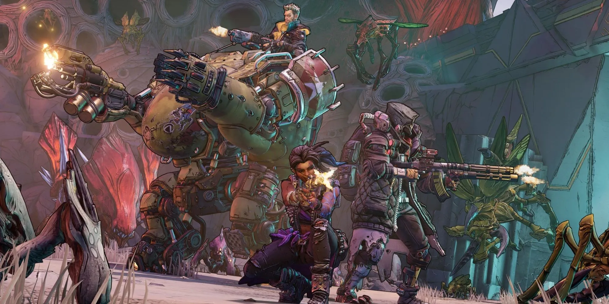 Ảnh chụp màn hình gameplay Borderlands 3 với hiệu ứng hình ảnh đặc trưng và nhiều kẻ địch