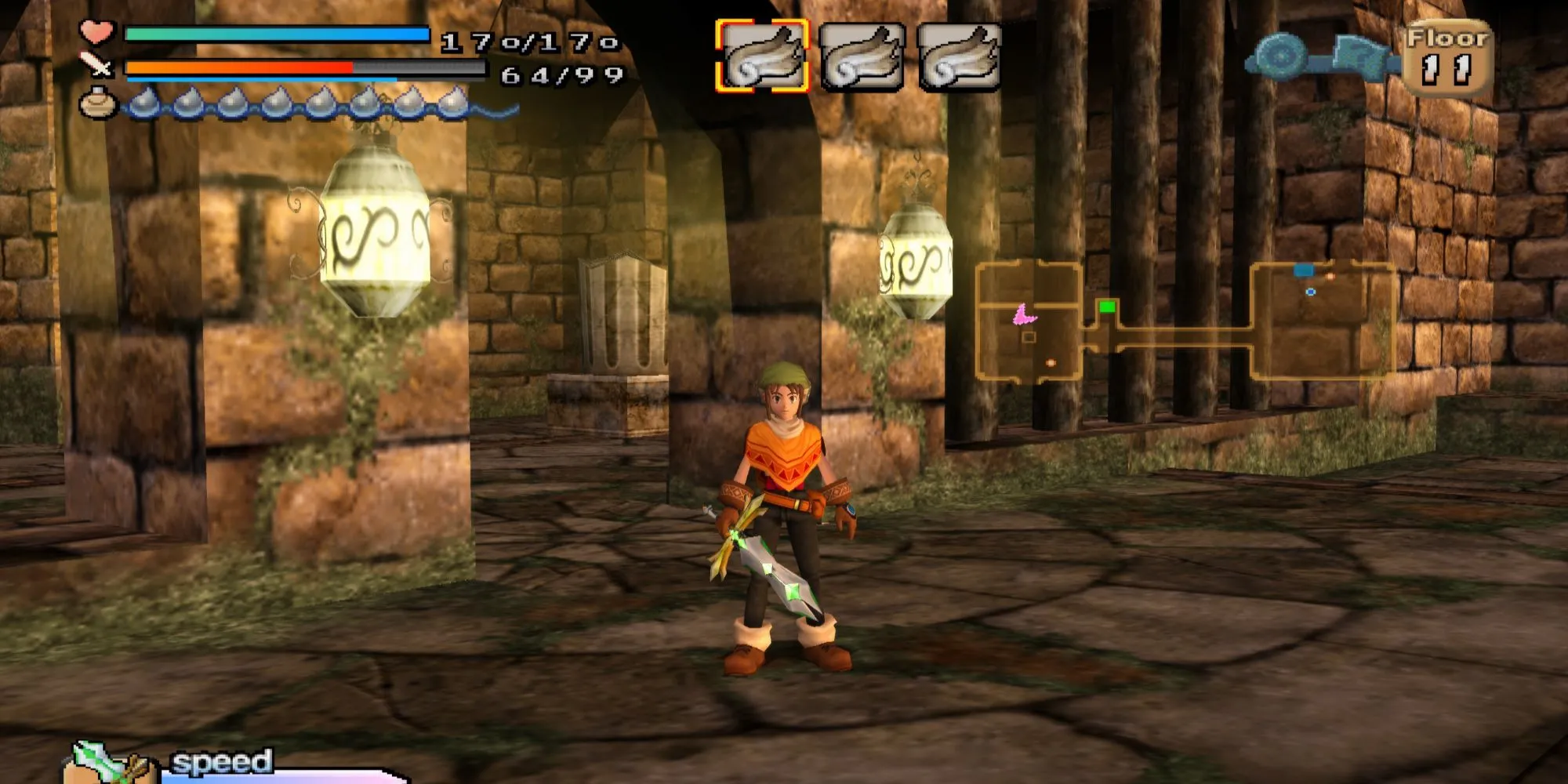 Ảnh chụp màn hình một cảnh trong game Dark Cloud trên PS2