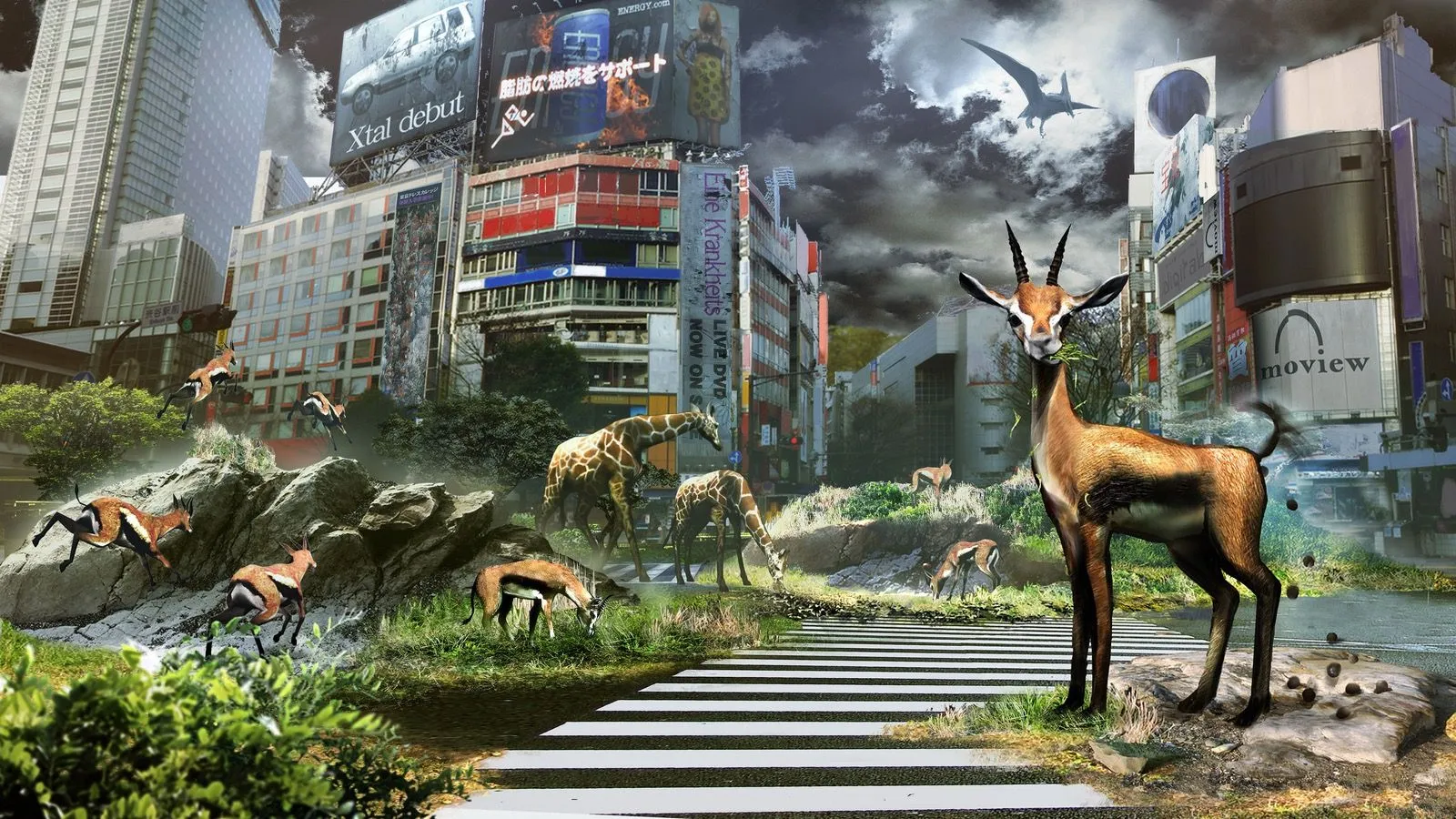 Ảnh minh họa Tokyo Jungle, các loài động vật hoang dã xuất hiện trên đường phố Tokyo