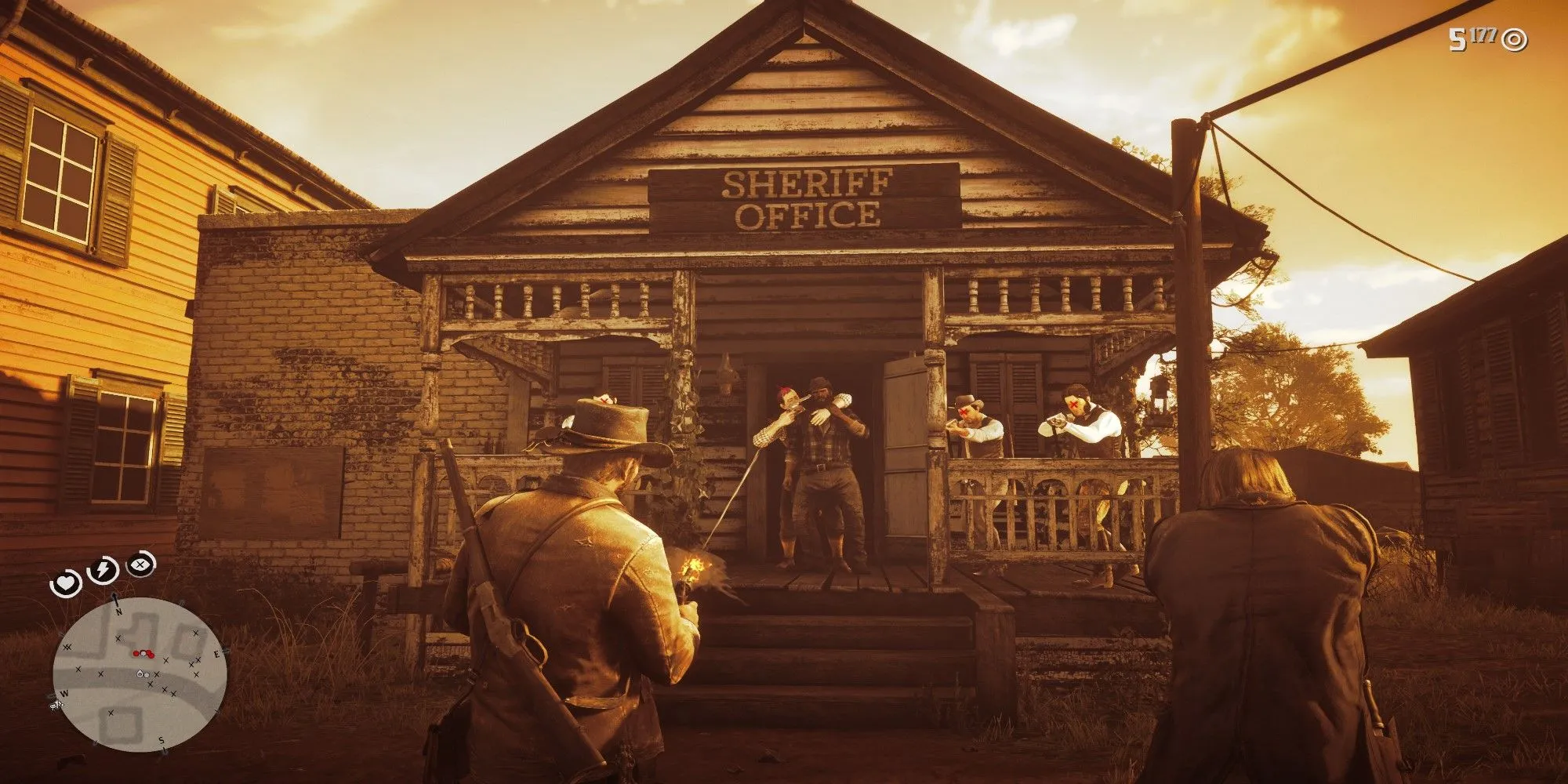 Arthur Morgan sử dụng kỹ năng Dead Eye giải cứu Bill trong Red Dead Redemption 2.
