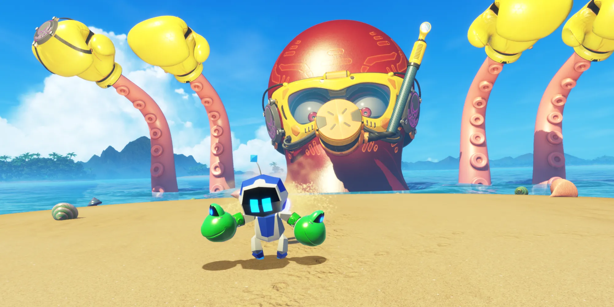 Astro Bot và nhân vật Tako trong game, minh họa cho tầm nhìn về những tựa game nhỏ gọn, dễ hoàn thành