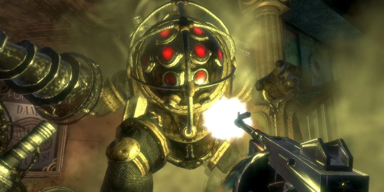 Bắn Big Daddy bằng súng tiểu liên trong BioShock