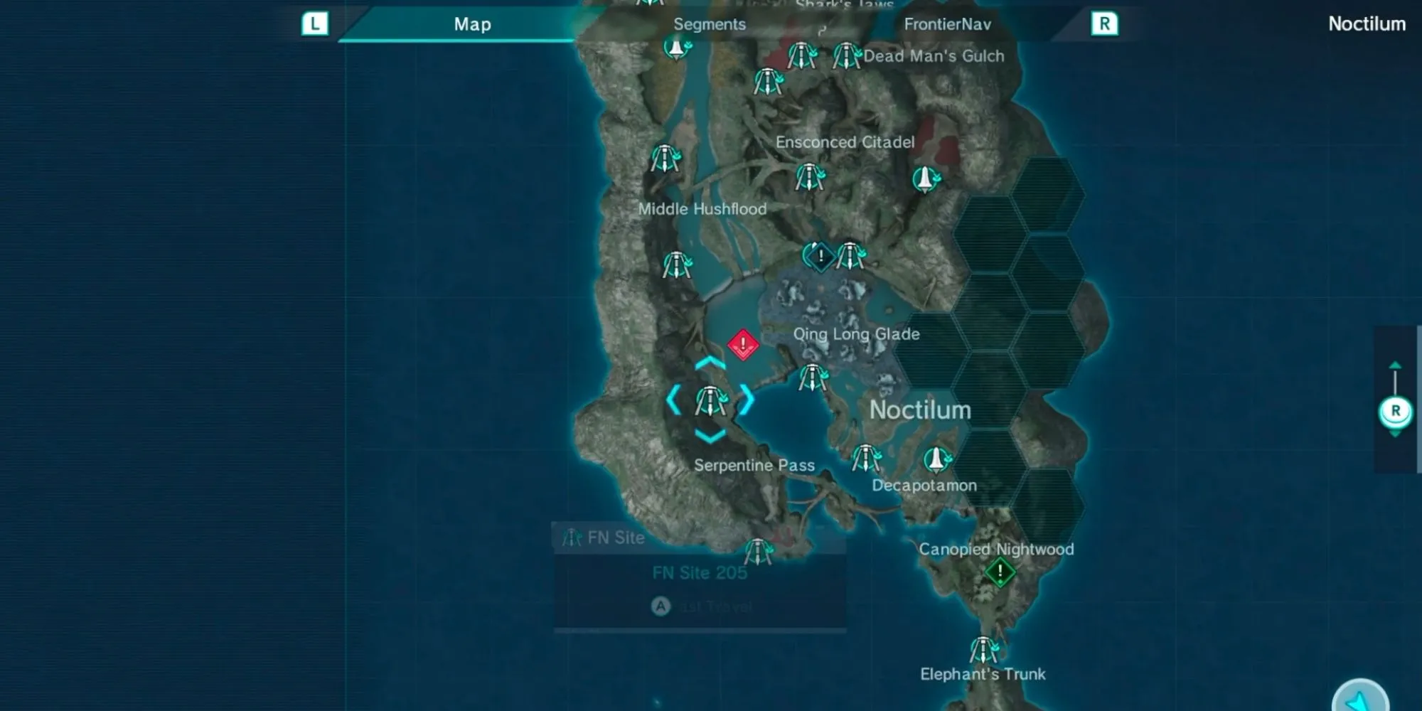 Bản đồ chi tiết của hành tinh Mira trong Xenoblade Chronicles X với vô số điểm khám phá
