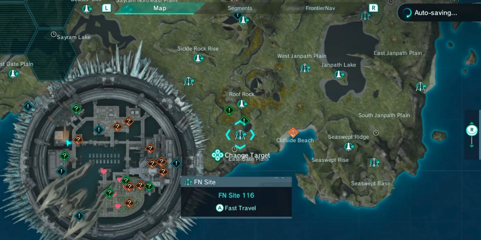 Bản đồ fast travel đến Cliffside Beach trong Xenoblade Chronicles X