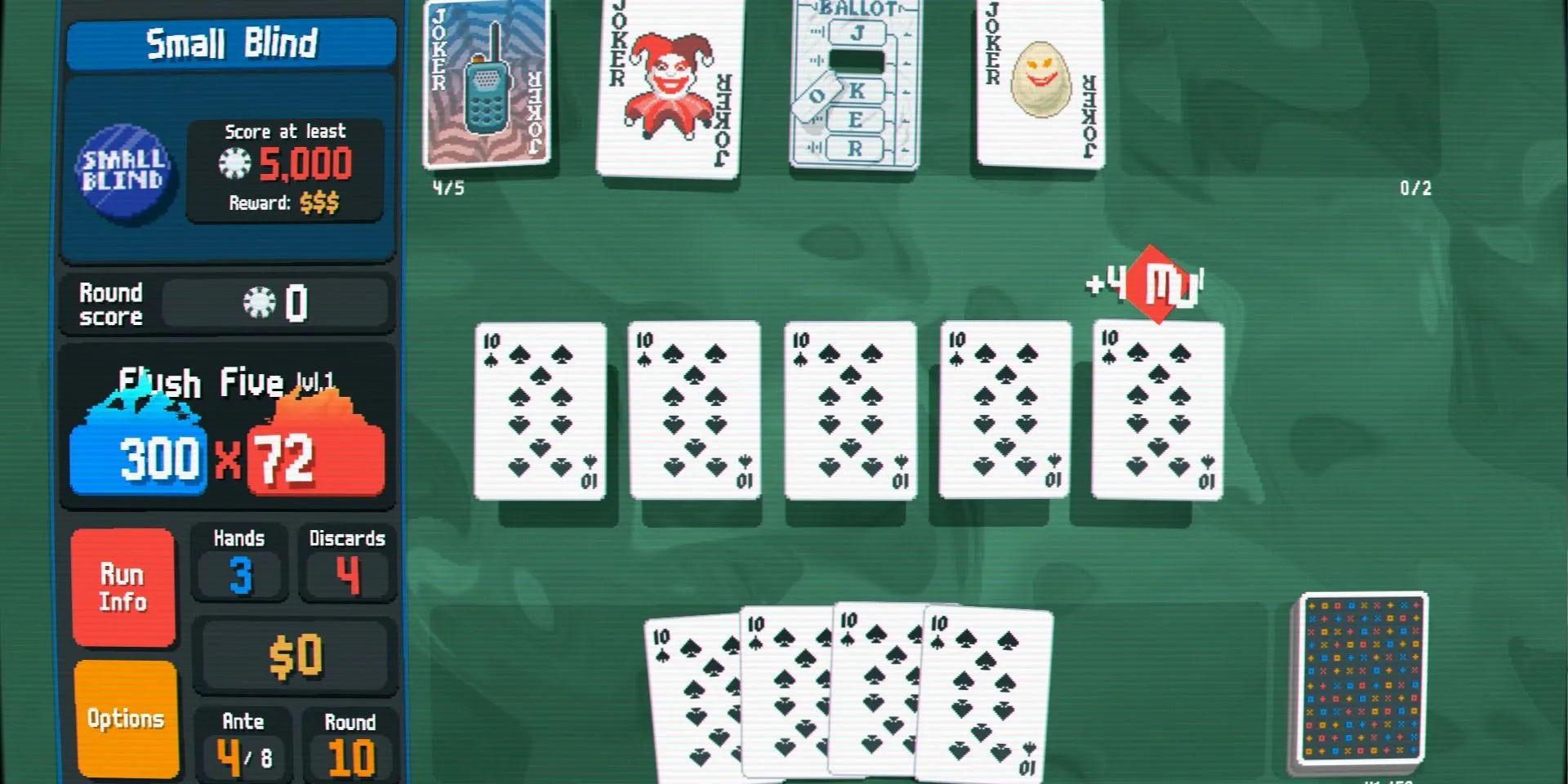 Bộ bài toàn lá 10 Bích giúp tạo Flush Five trong Balatro
