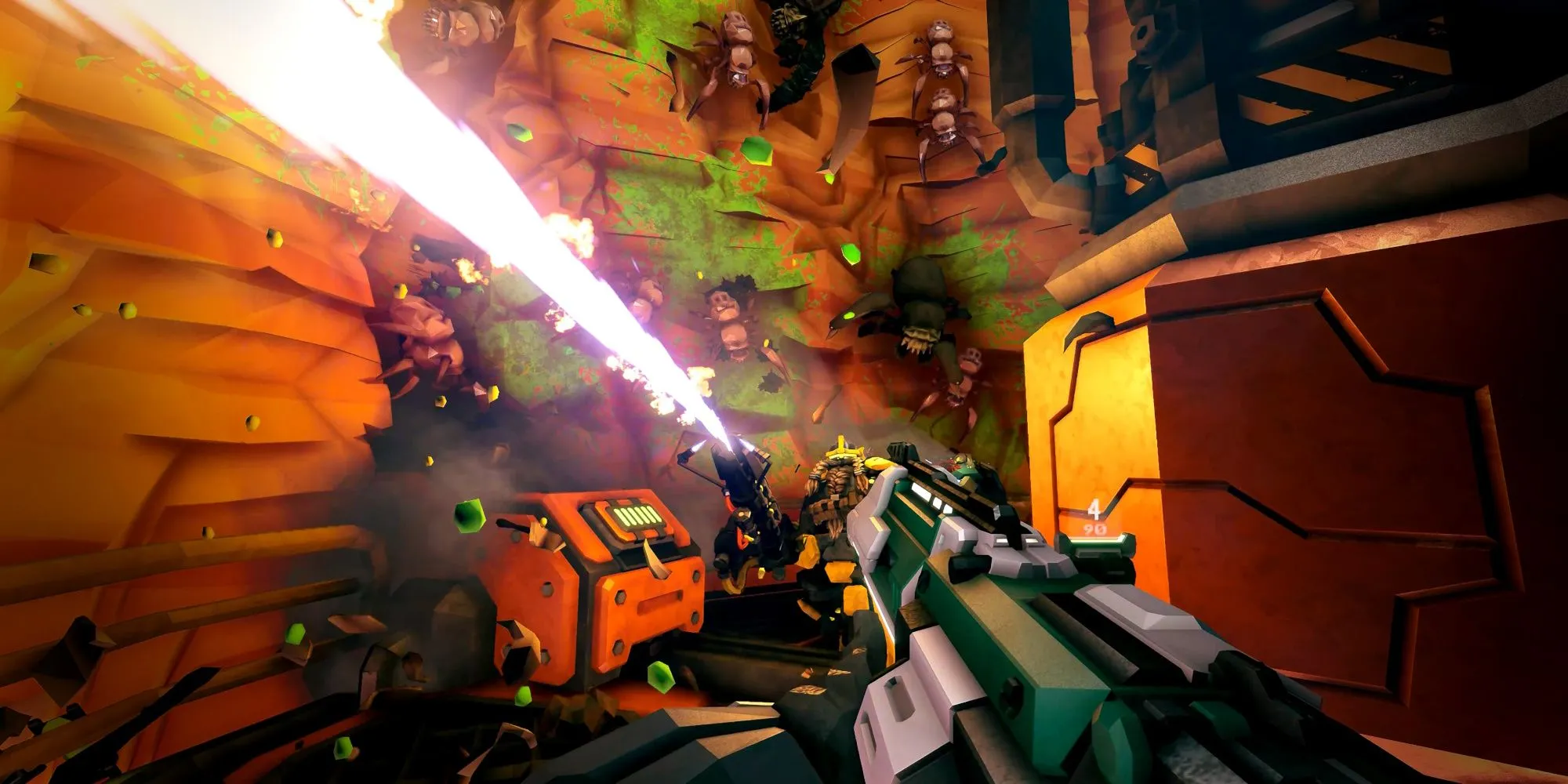 Bốn người lùn không gian của Deep Rock Galactic đứng trên một mỏm đá, chuẩn bị cho một cuộc phiêu lưu khai thác và chiến đấu với quái vật.
