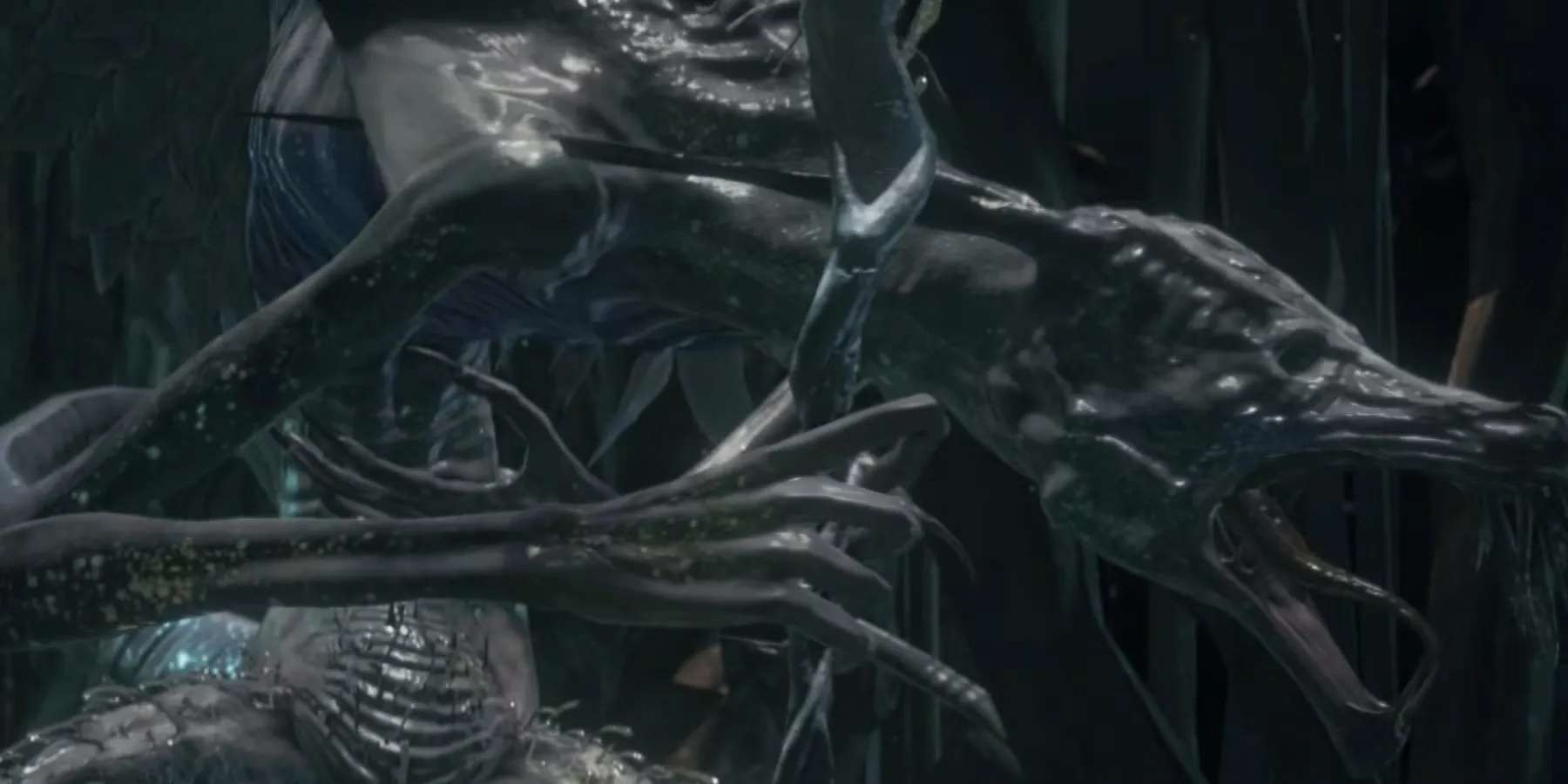 Boss Oceiros từ Dark Souls 3, một con rồng biến dị với đôi cánh rách nát