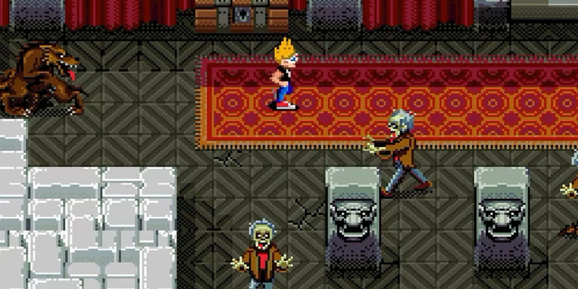 Các nhân vật chiến đấu với zombie và người sói trong game Zombies Ate My Neighbors