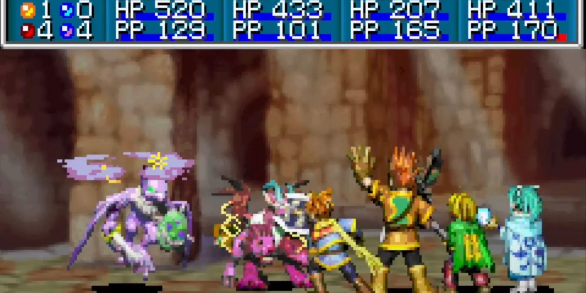Cảnh chiến đấu đặc trưng trong game Golden Sun.