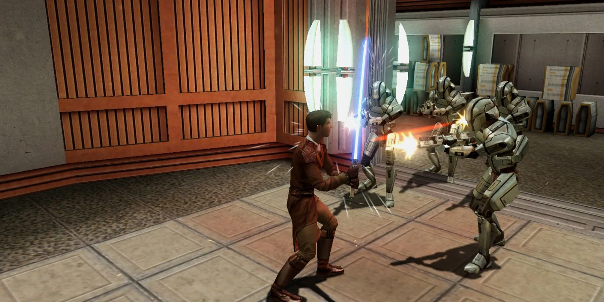 Cảnh chiến đấu trong Star Wars: Knights of the Old Republic.