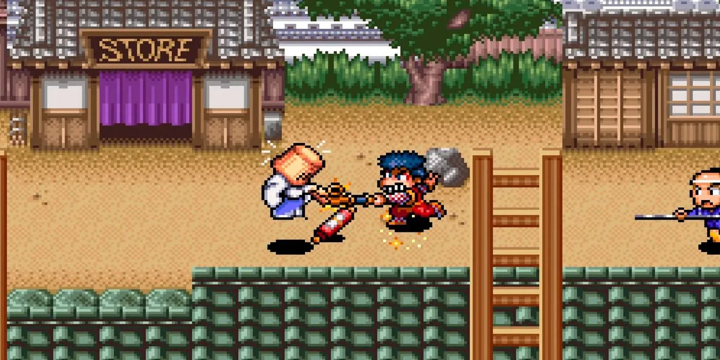 Cảnh chơi game The Legend of the Mystical Ninja trên SNES