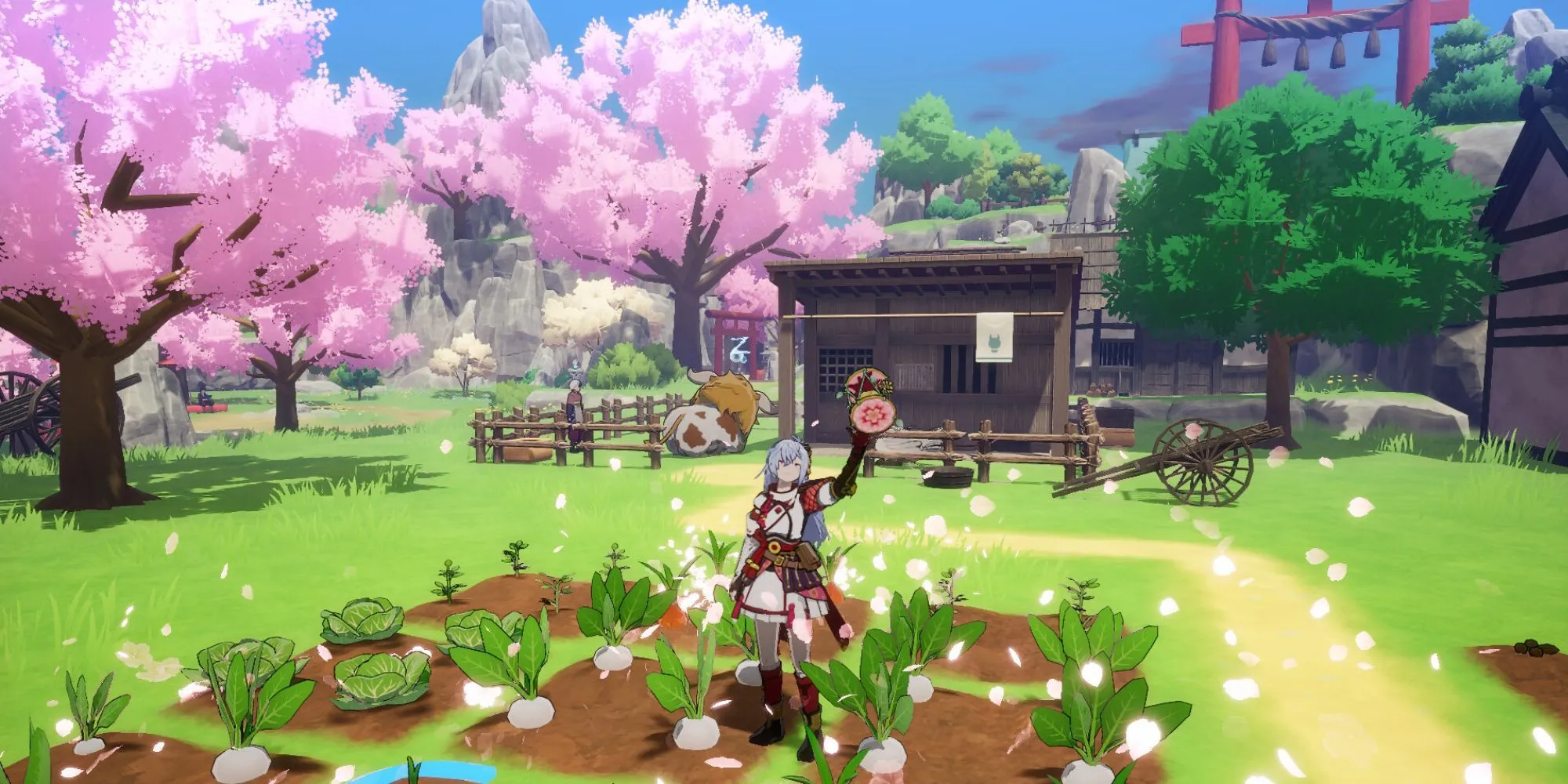 Cảnh trồng trọt trong game JRPG nông trại Rune Factory Guardians of Azuma
