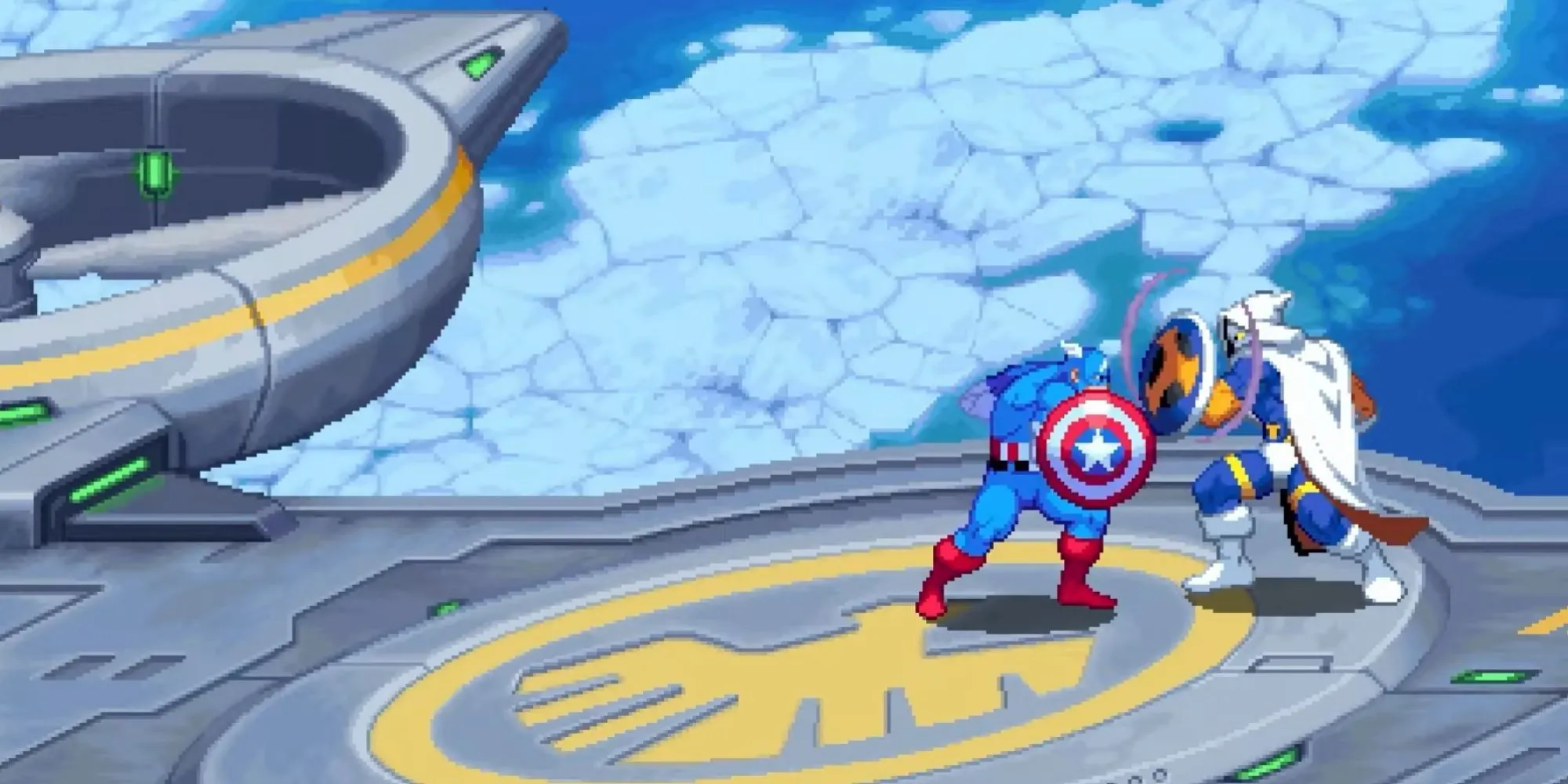Captain America đối đầu Taskmaster trên Helicarrier trong Marvel Cosmic Invasion