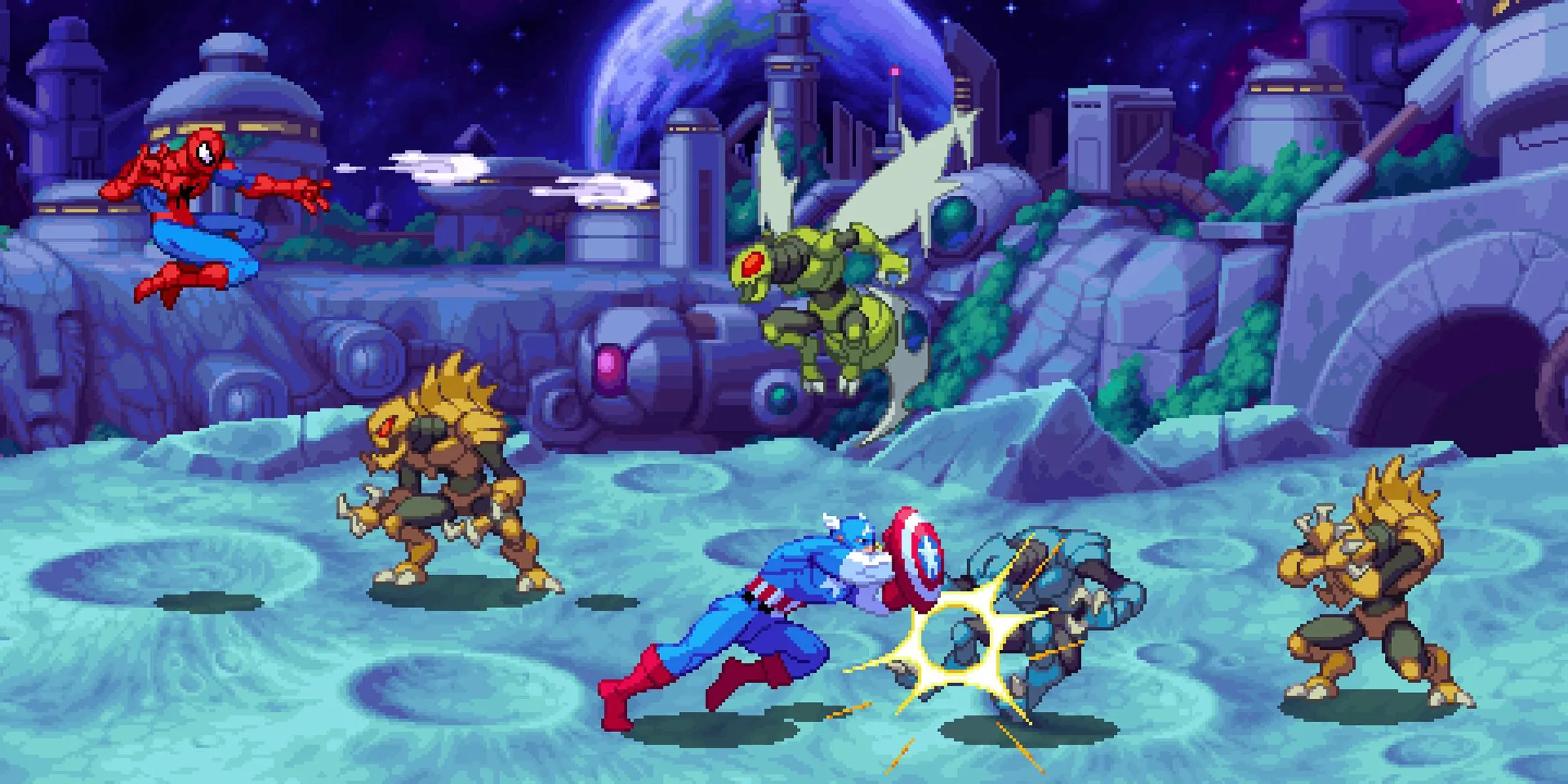 Captain America và Spider-Man hợp lực chiến đấu trong game Marvel Cosmic Invasion