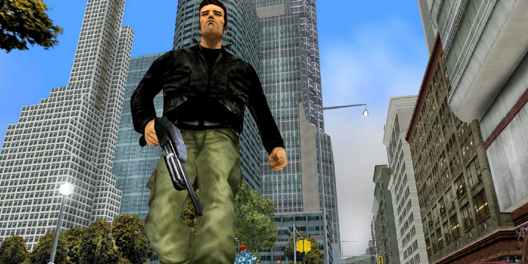 Claude cầm shotgun trong Grand Theft Auto 3, mở ra kỷ nguyên game thế giới mở 3D.