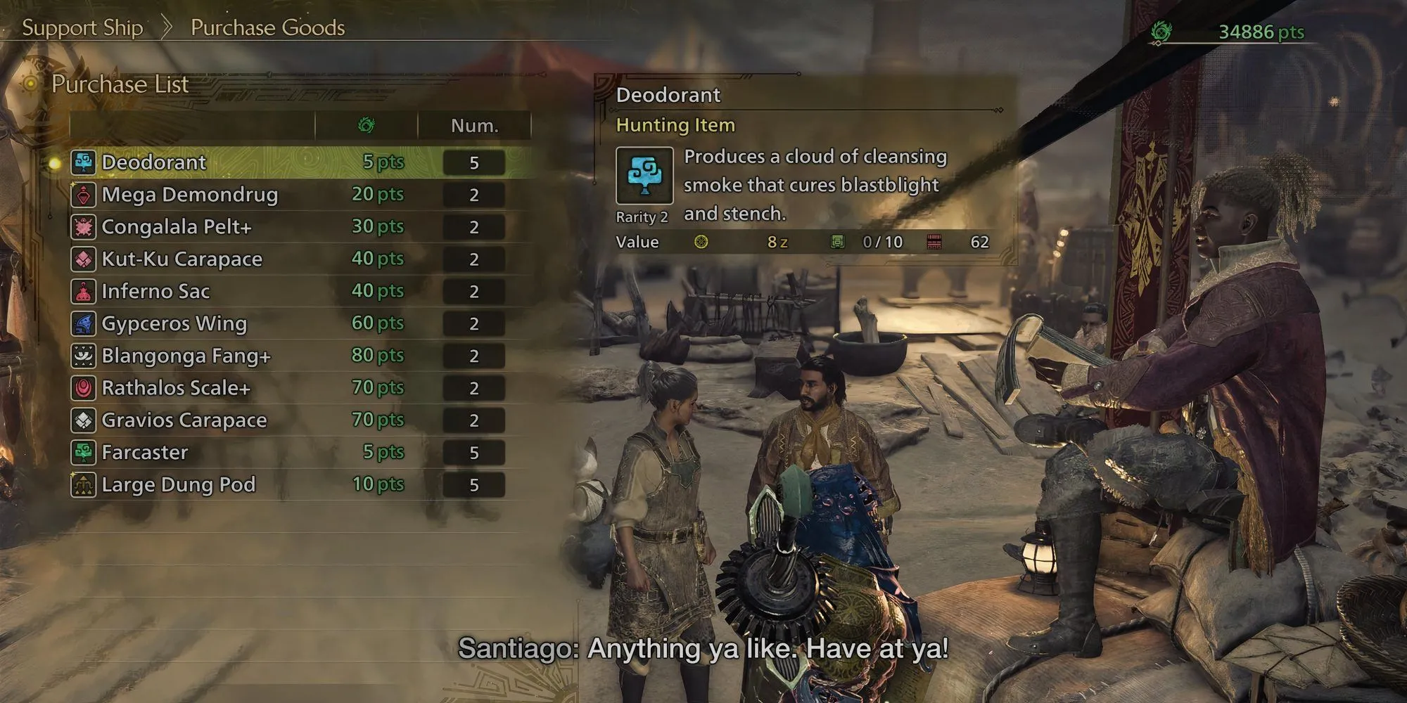 Cửa hàng vật phẩm của Tàu Hỗ Trợ trong Monster Hunter Wilds