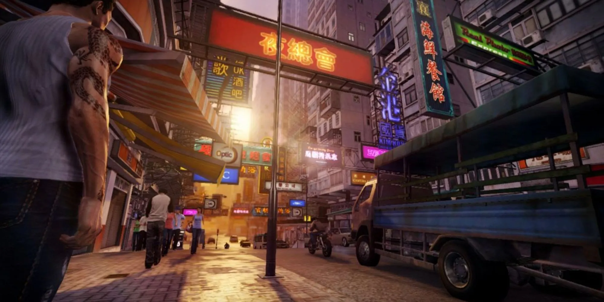 Đường phố Hồng Kông về đêm trong game Sleeping Dogs được tái hiện chi tiết và sống động.