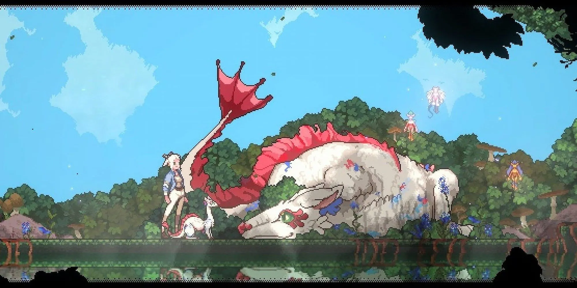 Flora và Heji cùng Rồng Mẹ trong game phiêu lưu nấu ăn Magical Delicacy