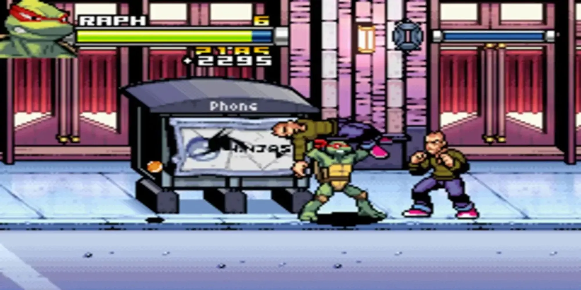 Gameplay 2D của TMNT 2007 trên GBA với hình ảnh 4 chú Rùa di chuyển trên màn hình