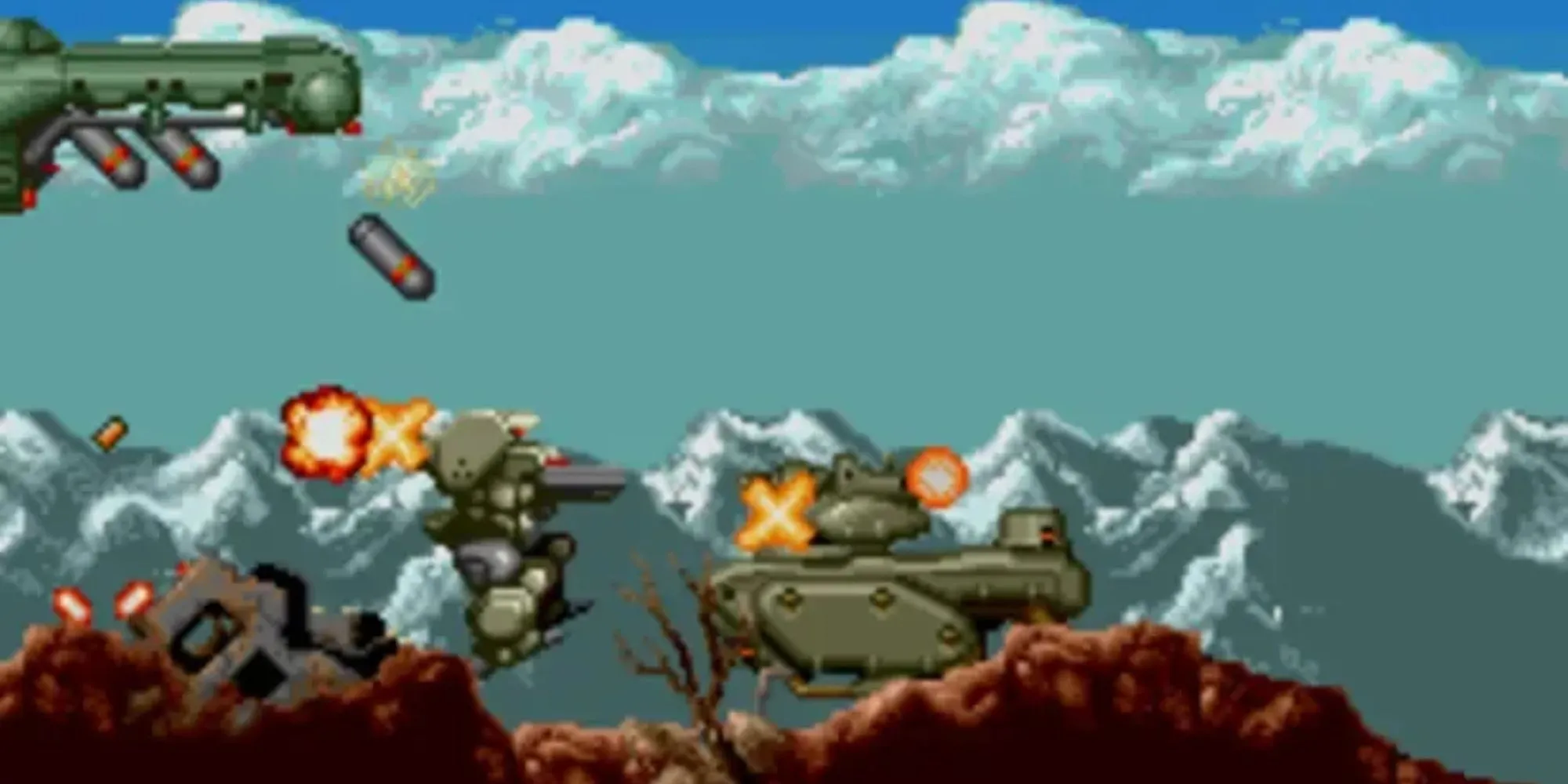 Gameplay game Cybernator (Assault Suits Valken) trên SNES với mech chiến đấu