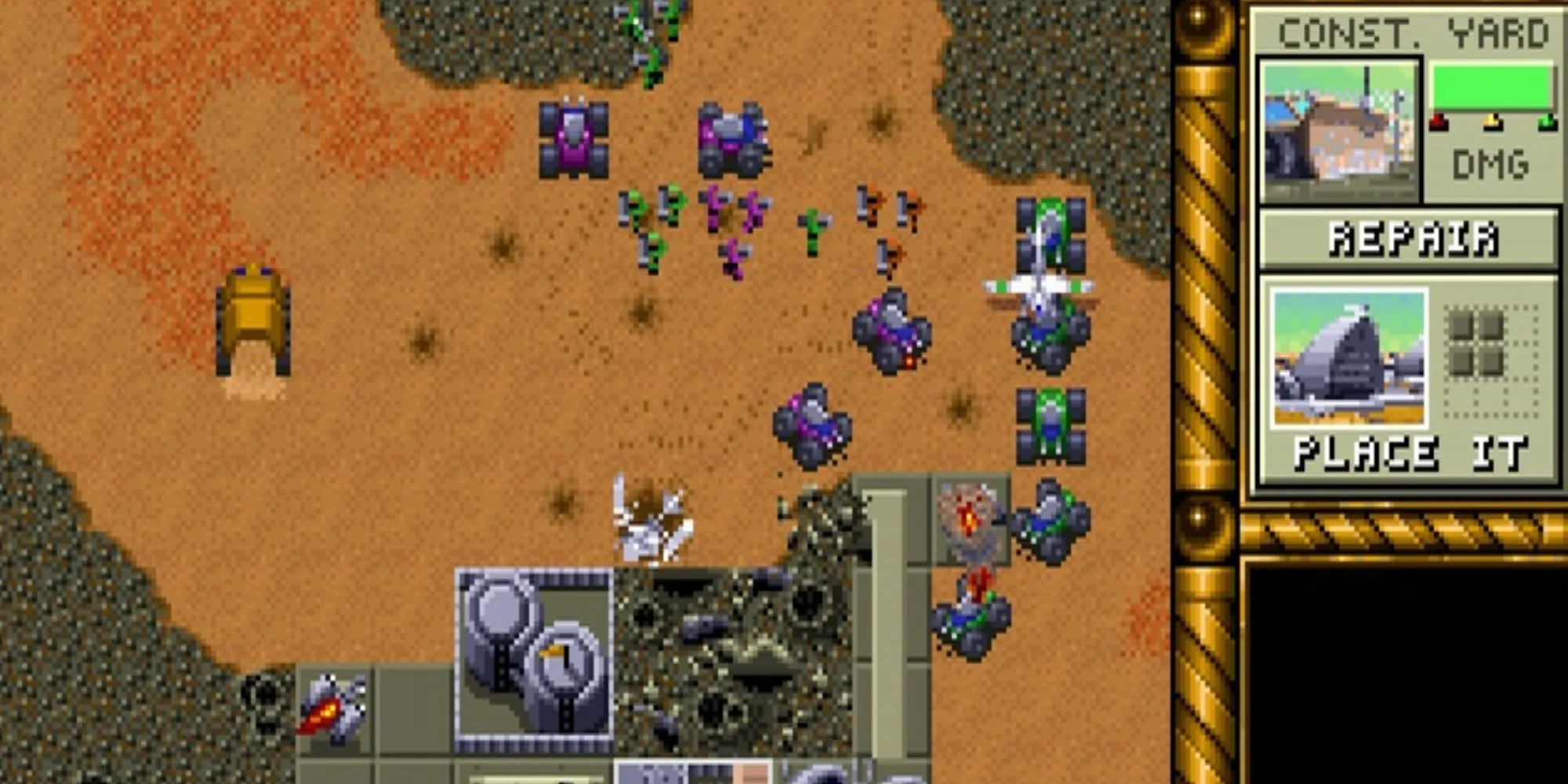 Giao diện chiến thuật của Dune II, cha đẻ của thể loại game chiến thuật thời gian thực (RTS).