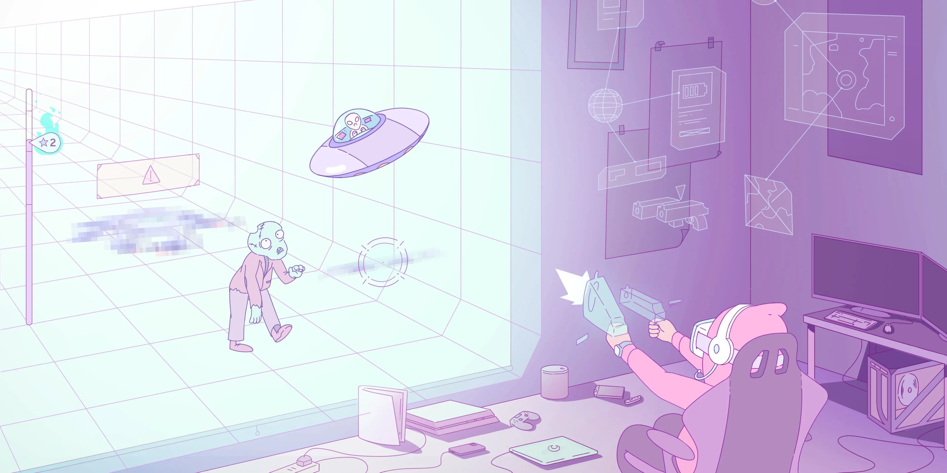 Giao diện màn chơi &quot;Dream About Tech&quot; trong Melatonin, một game nhịp điệu với phong cách nghệ thuật độc đáo.