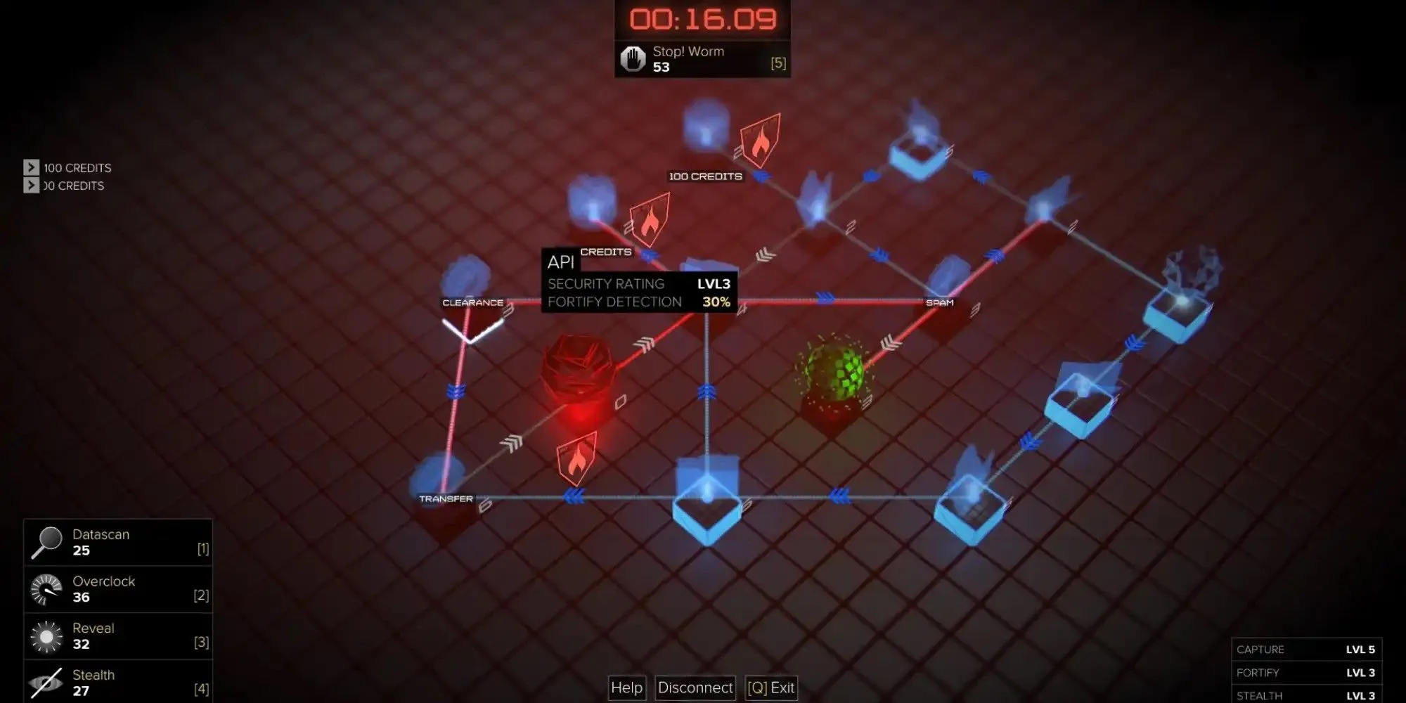 Giao diện mini-game hacking dạng lưới node trong Deus Ex: Mankind Divided