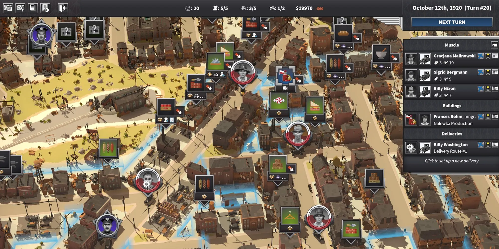 Giao diện quản lý trong game City of Gangsters
