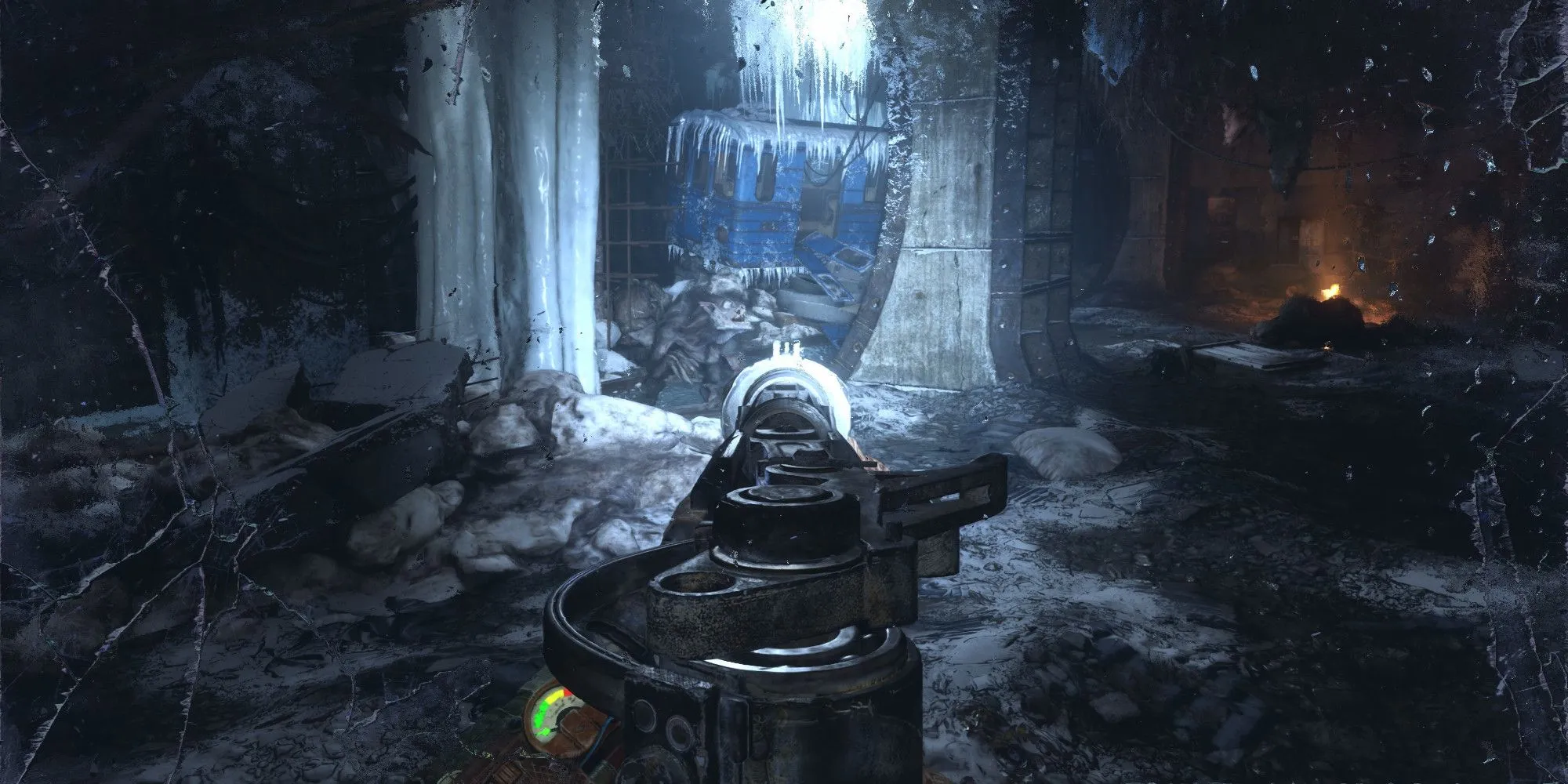 Góc nhìn trong Metro Exodus ở chế độ Ranger Hardcore không có HUD, tập trung vào đồng hồ và môi trường