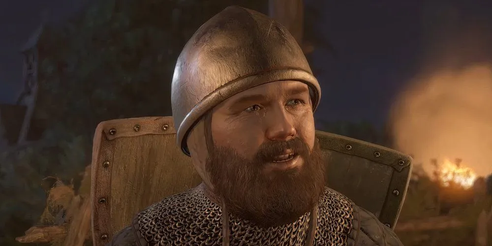Goliath mỉm cười sau khi cướp đồ của Henry trong Kingdom Come Deliverance 2