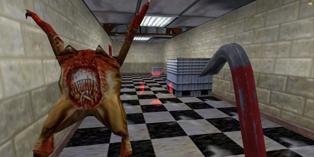 Gordon Freeman đối mặt với Headcrab trong Half-Life, tựa game FPS cốt truyện đỉnh cao.