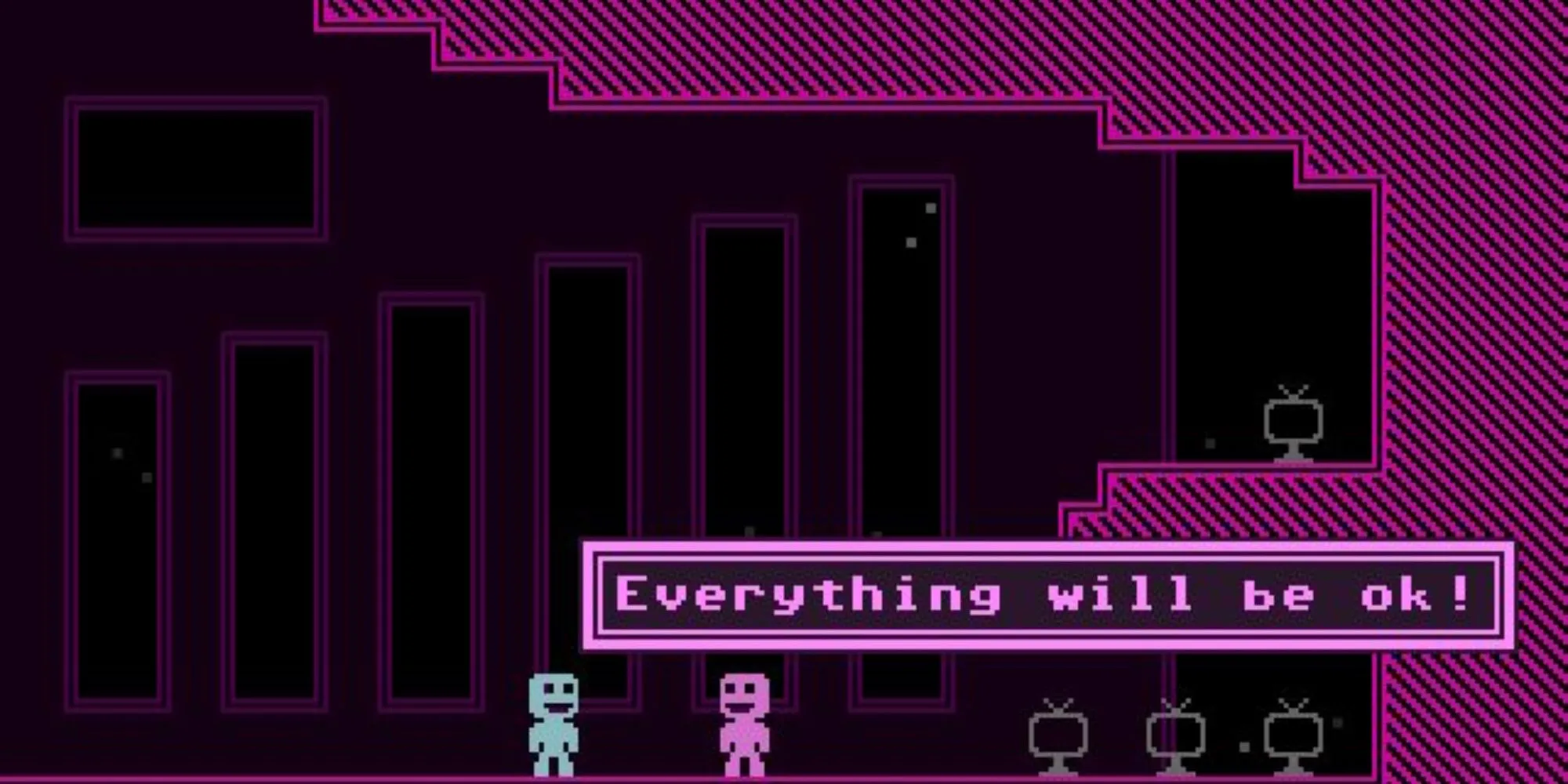 Hai nhân vật trong game VVVVVV đang tương tác và nói rằng mọi thứ sẽ ổn