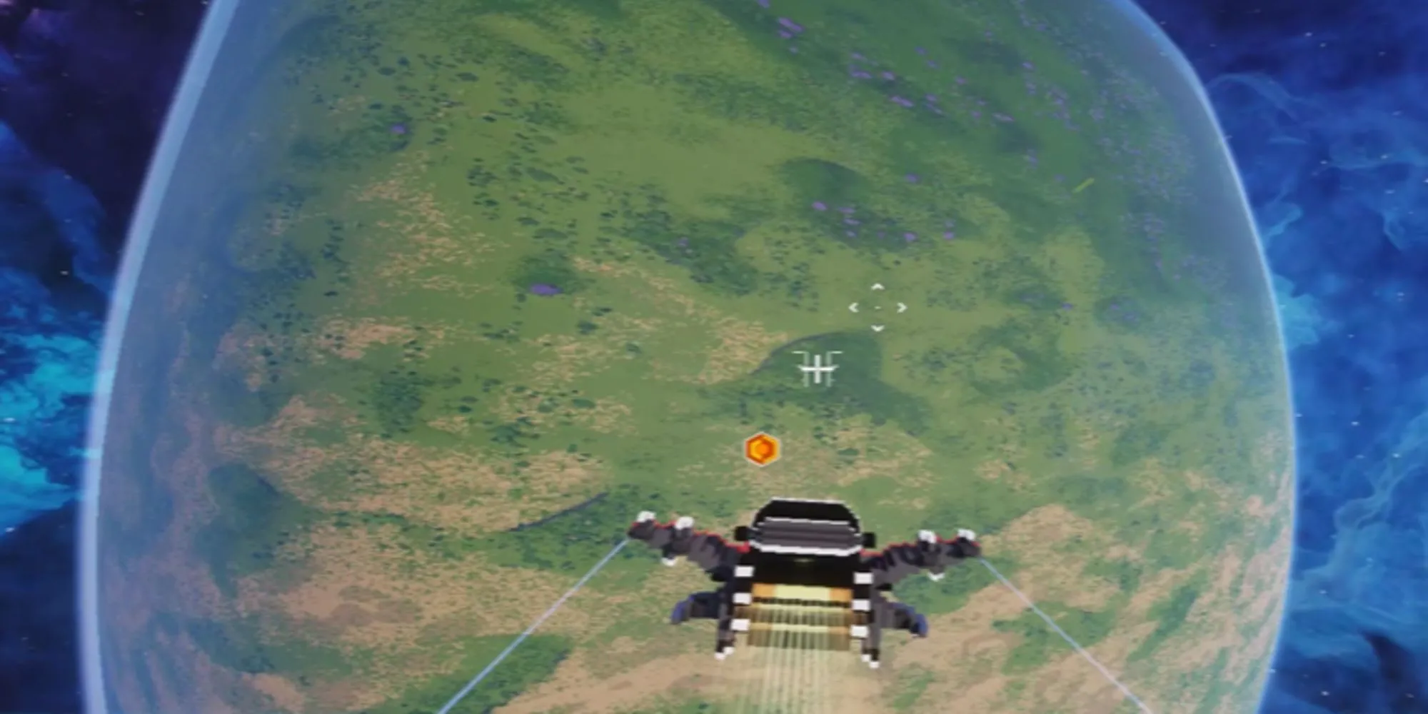 Hiệu ứng biến dạng của hành tinh lập phương khi tiếp cận trong game Cubic Odyssey