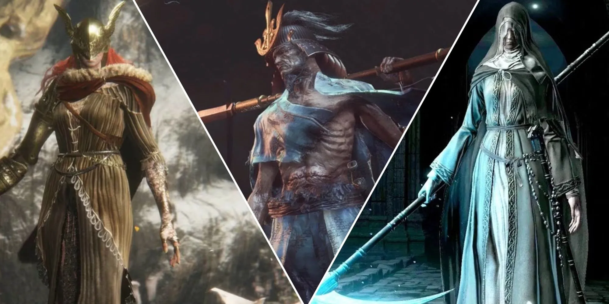 Hình ảnh boss từ các game Souls-like như Elden Ring và Sekiro