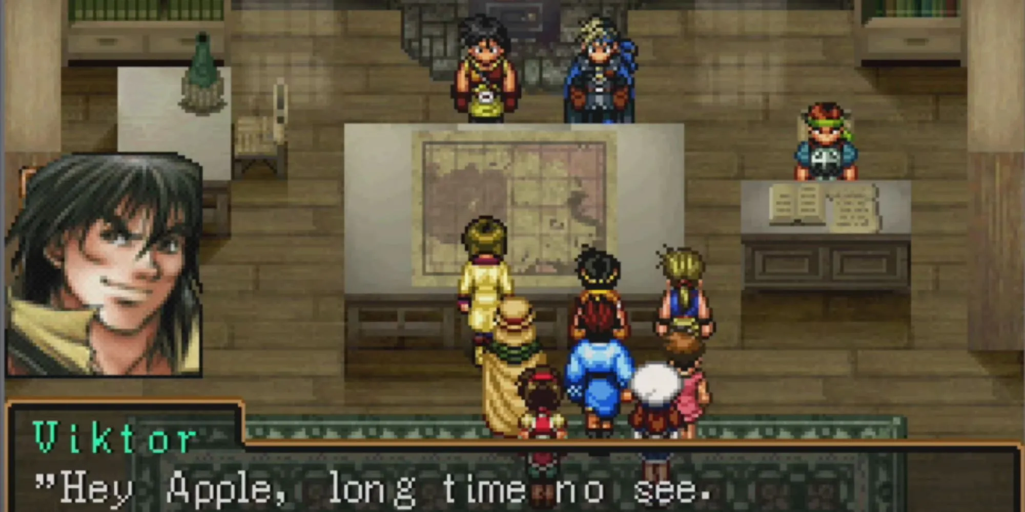 Hình ảnh các nhân vật pixel trong trận chiến chiến thuật của game JRPG Suikoden II trên PS1