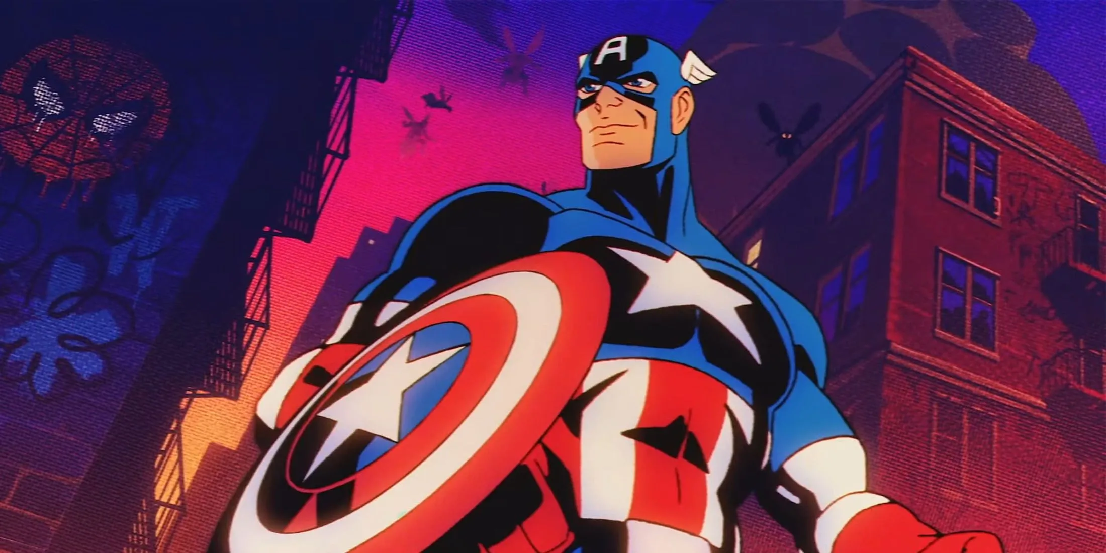 Hình ảnh Captain America trong game Marvel Cosmic Invasion với thiết kế cổ điển