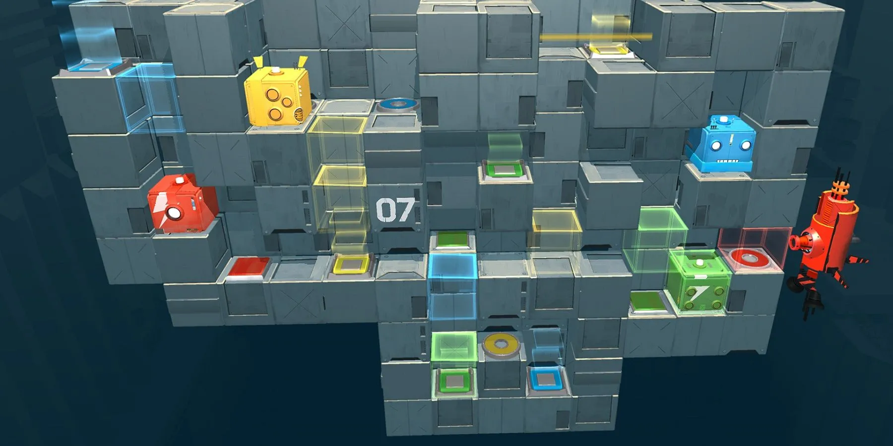 Hình ảnh game giải đố co-op Death Squared với các robot màu sắc