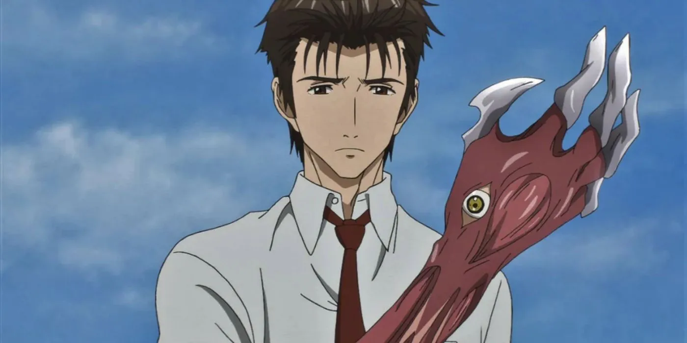 Hình ảnh Shinichi và Migi trong Parasyte The Maxim, gợi ý về game hành động kinh dị RPG quản lý kỹ năng ký sinh trùng