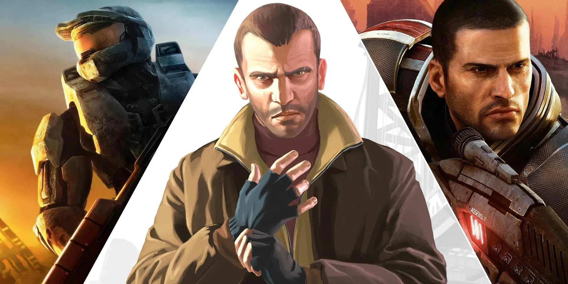 Hình ảnh tổng hợp các nhân vật game nổi tiếng trên Xbox 360 như Master Chief, Niko Bellic và Commander Shepard