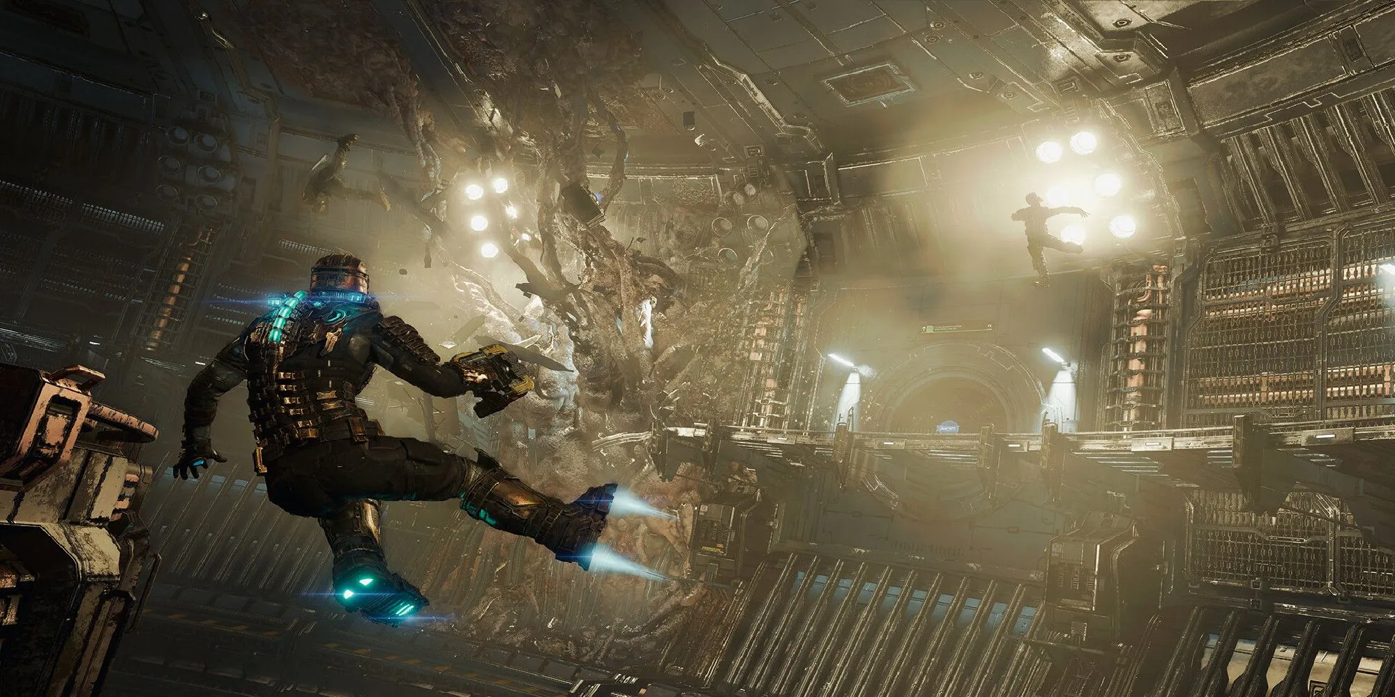 Isaac Clarke lơ lửng trong không gian lạnh lẽo trên phi thuyền Ishimura trong Dead Space