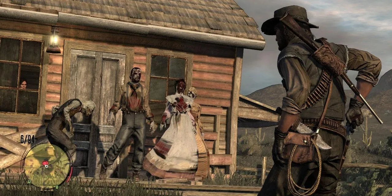 John Marston chiến đấu với zombie trong DLC Undead Nightmare của Red Dead Redemption.