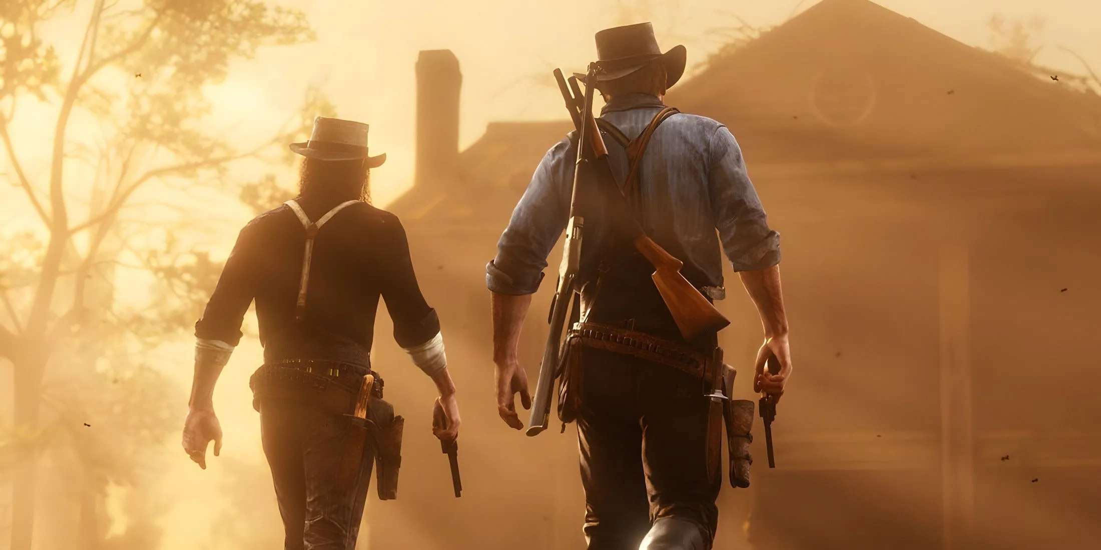 John Marston và Arthur Morgan trong Red Dead Redemption 2, đồ họa chi tiết.