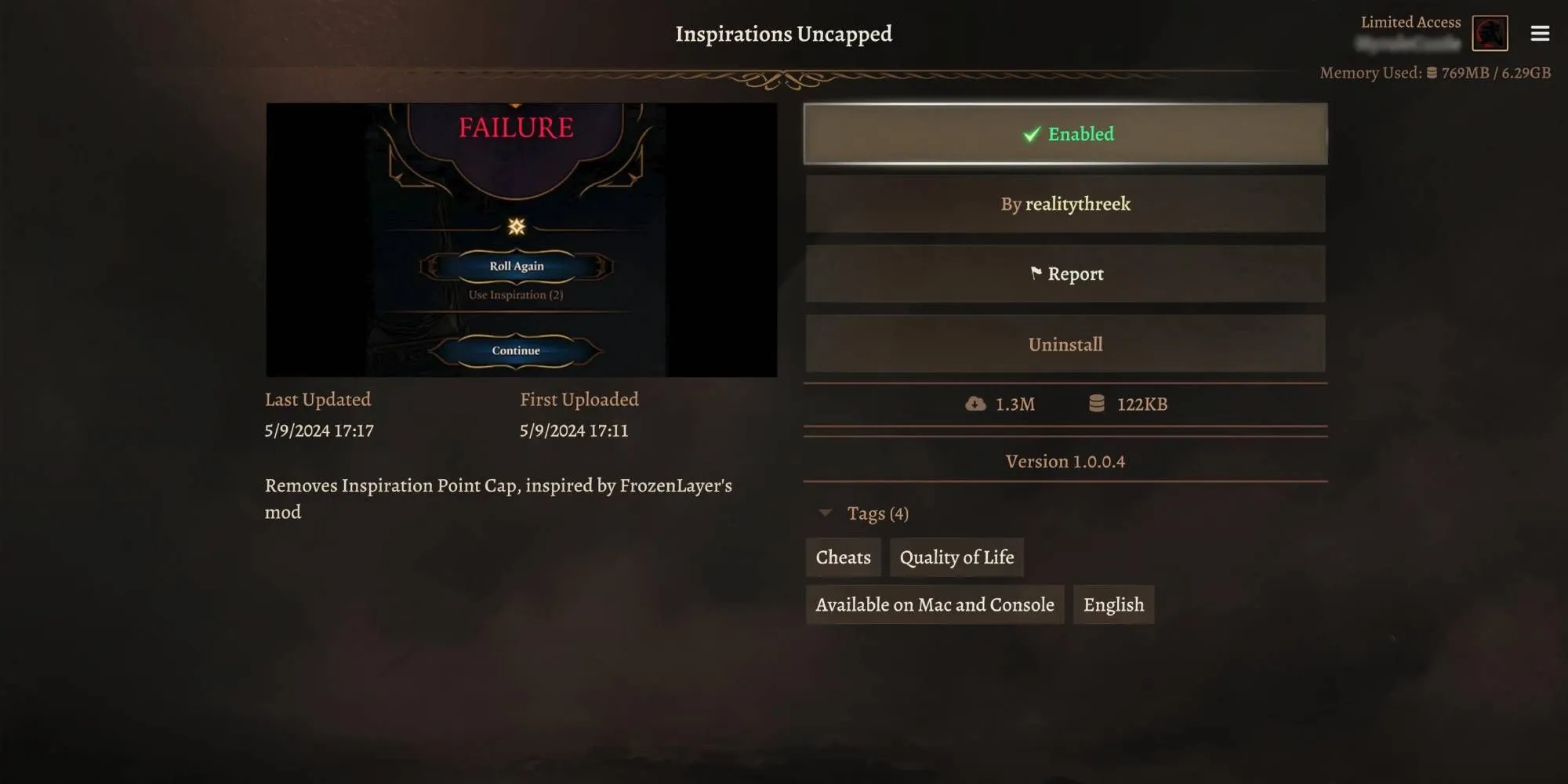 Không còn lo hết điểm cảm hứng với mod Inspiration Uncapped cho BG3