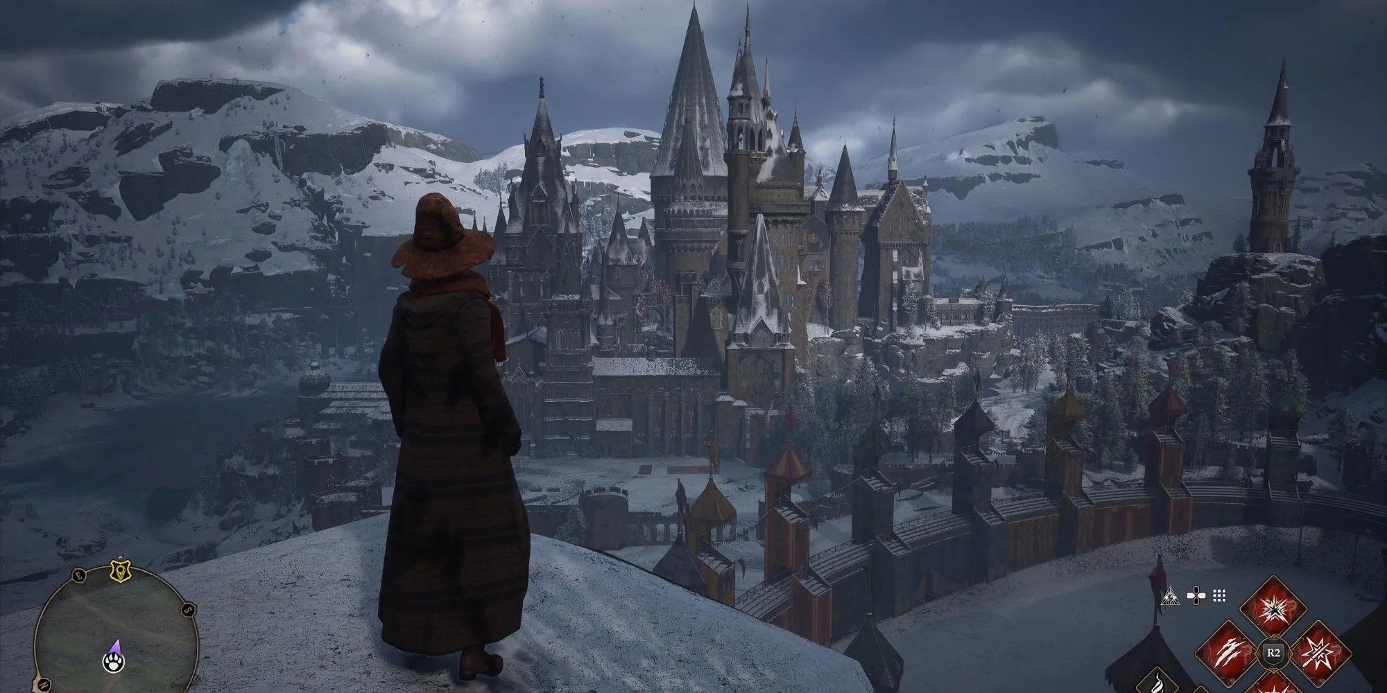 Khung cảnh thế giới phù thủy trong Hogwarts Legacy, nơi cơ chế ẩn nấp chưa được khai thác hiệu quả.