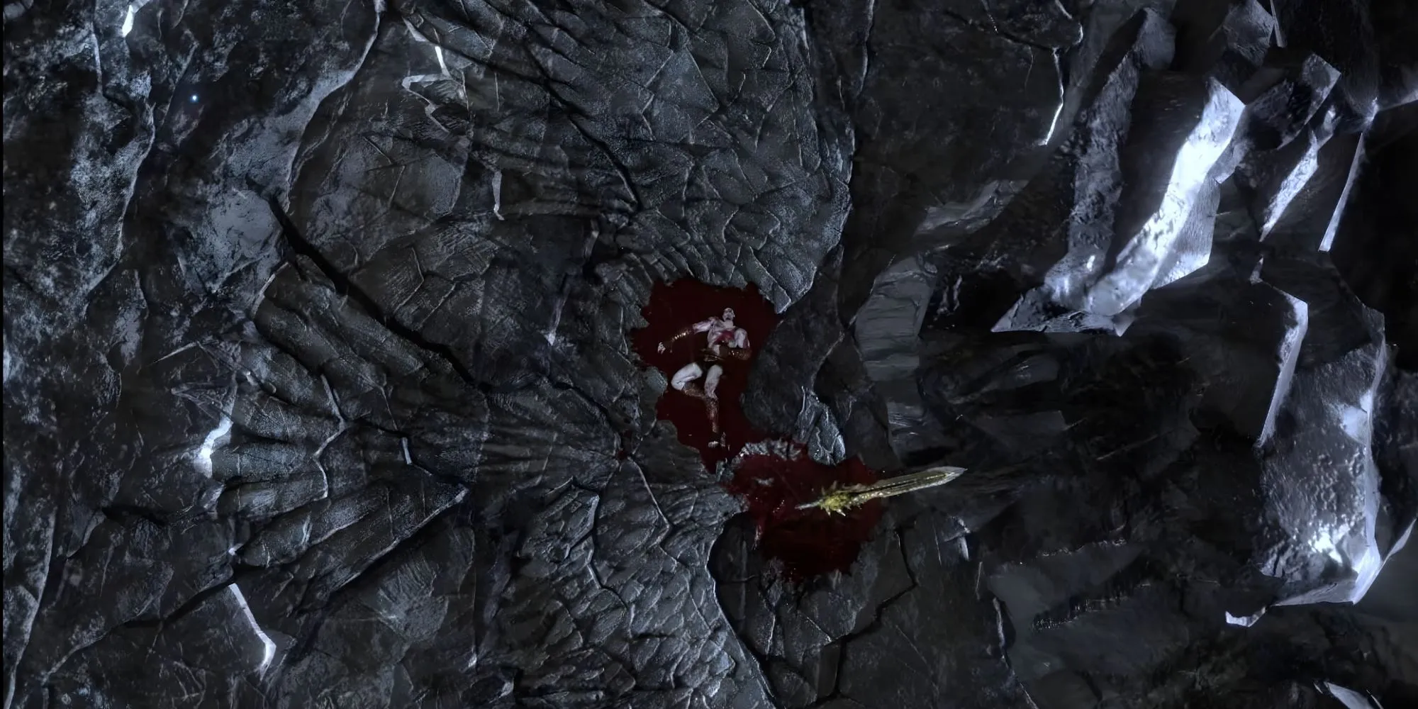 Kratos đứng giữa đống đổ nát ở cuối God of War 3, kết thúc một hành trình báo thù đẫm máu