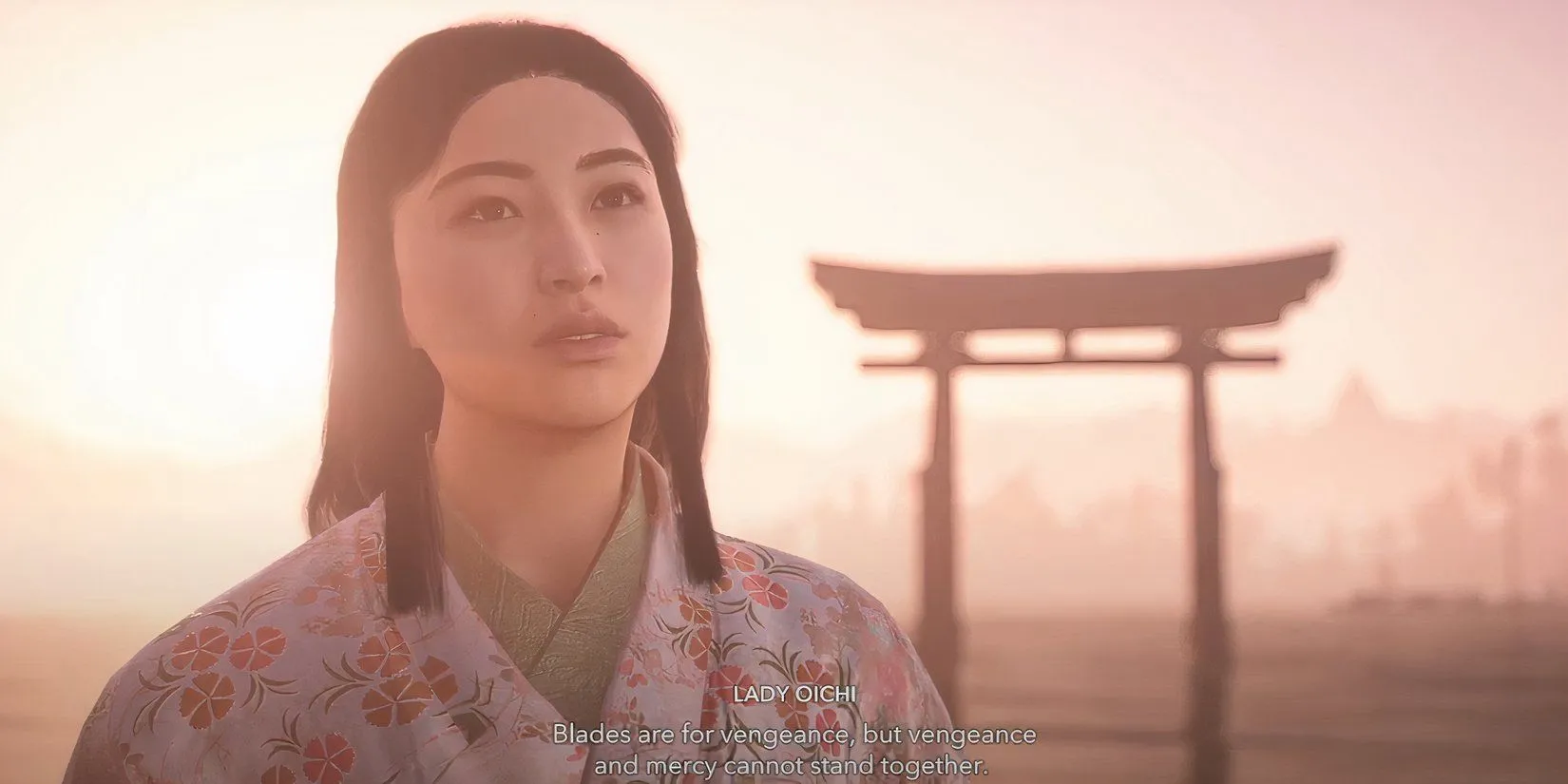 Lady Oichi và Yasuke tại đền Shirahige sau khi hoàn thành các nghi lễ thanh tẩy trong nhiệm vụ A Prayer for Omi